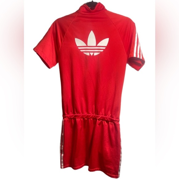 Adidas Firebird Red Athletic Sheath Dress Trendy Short Raglan Sleeves 12-13y - Picture 2 of 3
